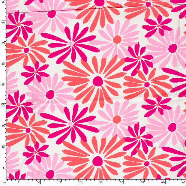 Bamboo Poplin fabric Flowers Pink