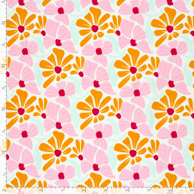Jersey tissu fleurs Blanc cassé