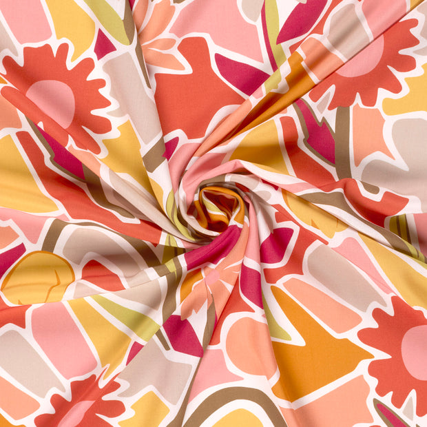 Viscosa Poplin tela Naranja estampado 
