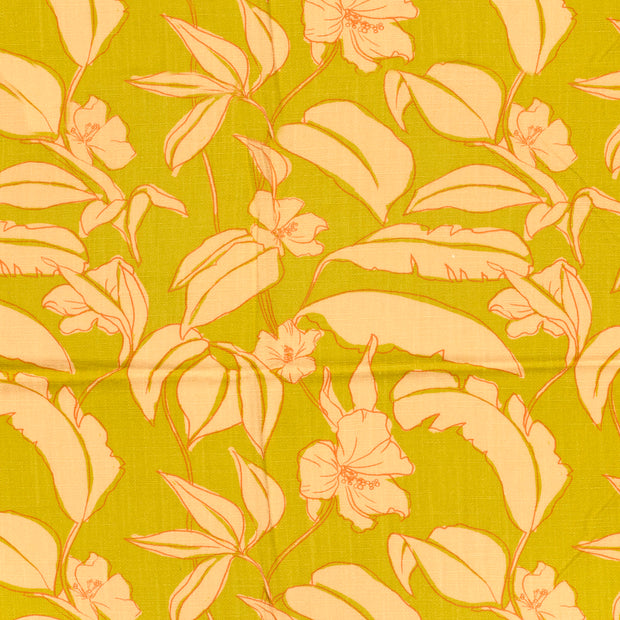 Viscose Lin Chaine et Trame tissu Vert Citron mat 