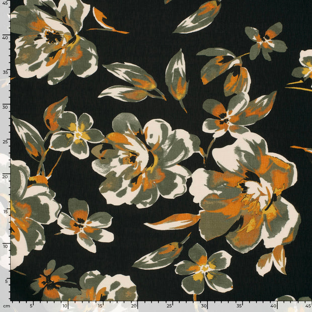 Viscose Nylon Ottoman fabric Flowers Black