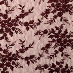 Lace embroidered with border Flowers Wine red