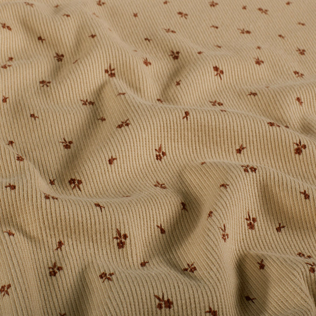 Rib Jersey stof Bloemen Beige
