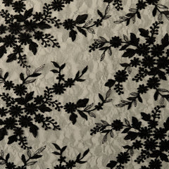 Lace embroidered with border Flowers Black