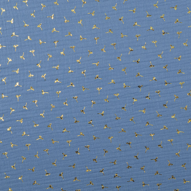 Muslin fabric Dandelions Indigo