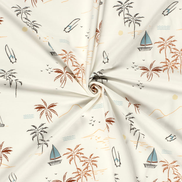 Jersey de Coton tissu Blanc cassé imprimé 