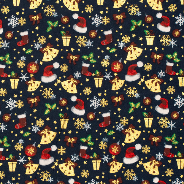 Cotton Poplin fabric Ornaments Navy