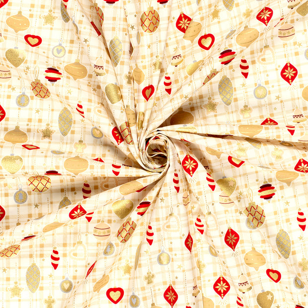 Cotton Poplin fabric Off White printed and foil 