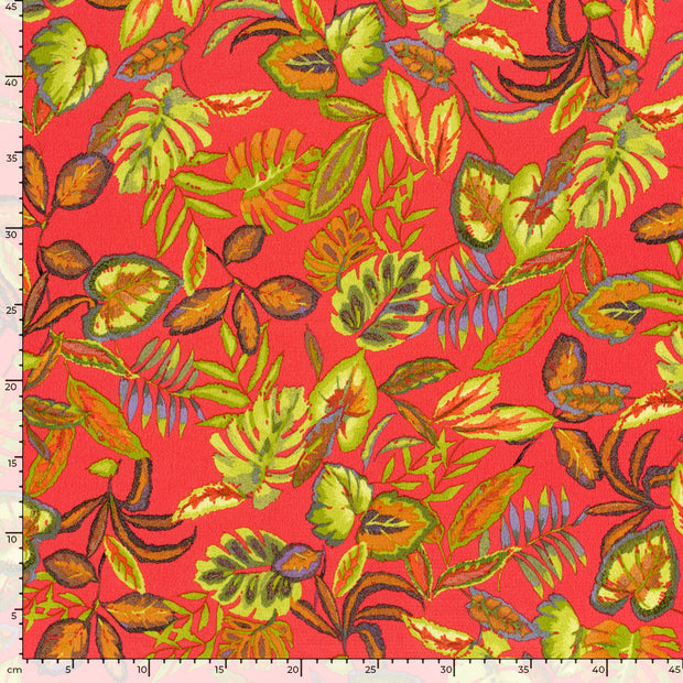 Polyester Bubble tela Hojas Rojo oscuro