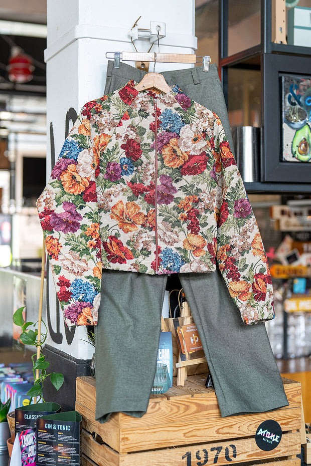 Jacquard tela Flores Beis