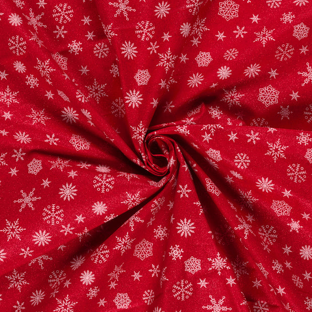Katoen Poplin stof Rood glitter print 