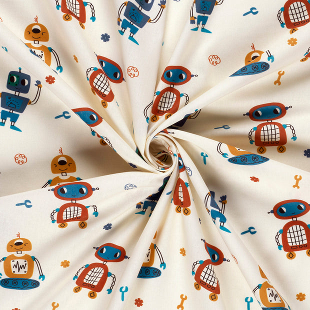 Cotton Poplin fabric Off White printed 