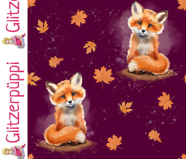 French Terry fabric Foxes Wine red