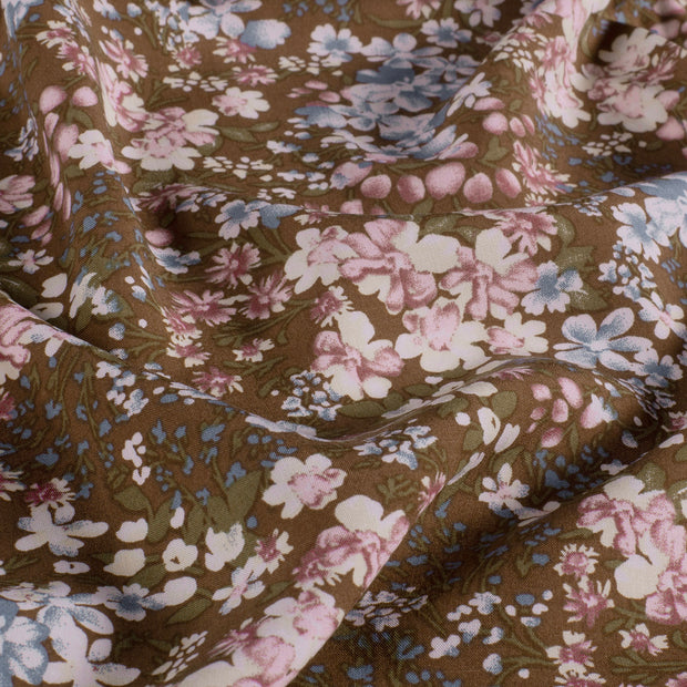 Viscose Poplin fabric Flowers Brown