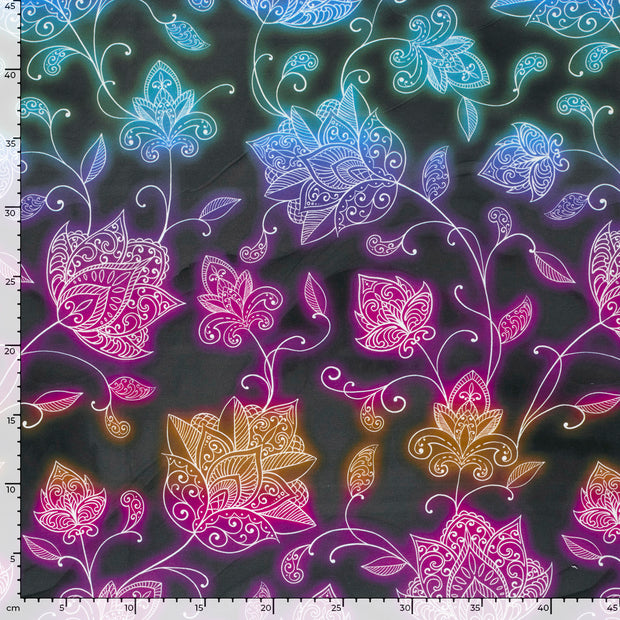 French Terry fabric Flowers Black
