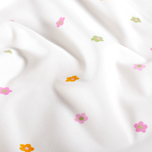 Cotton Poplin fabric Flowers Off White