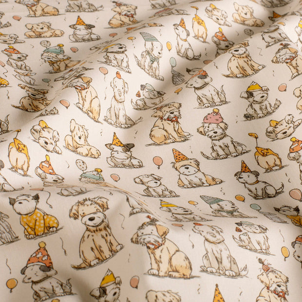 Cotton Poplin fabric Dogs Off White