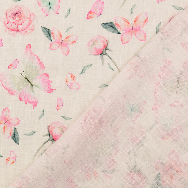 Linen fabric Flowers digital printed 