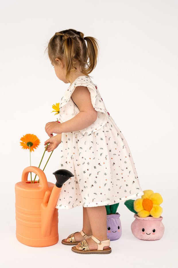 Muslin fabric Flowers Off White