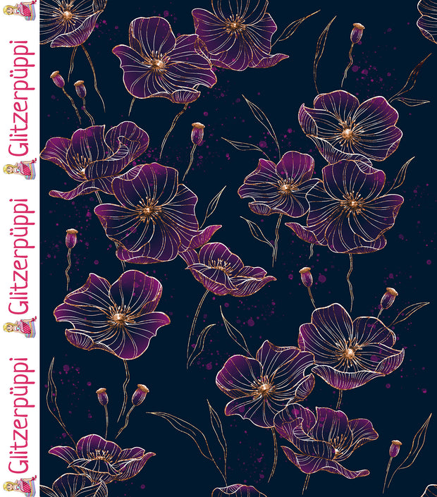 French Terry fabric Flowers Magenta