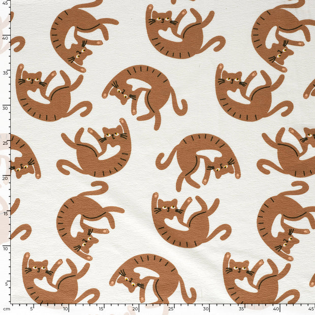 Terry Crepe fabric Cats Off White