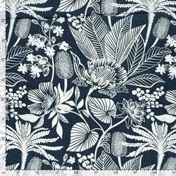 Bamboo Poplin fabric Flowers Navy