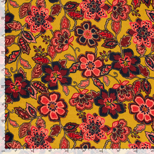 Satin Velvet tela Flores Ocre