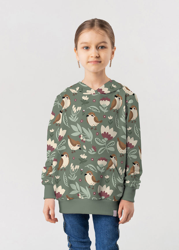 French Terry tissu oiseaux Menthe foncée