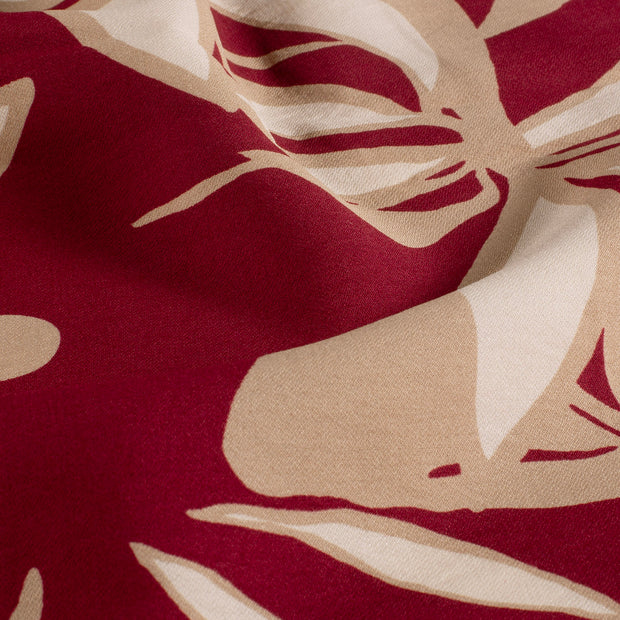 Viscose Nylon Crepe tela Flores Burdeos