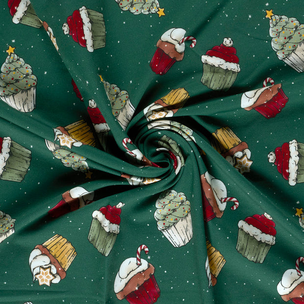 French Terry fabric Dark Green printed 