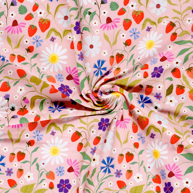 French Terry fabric Flowers Pink