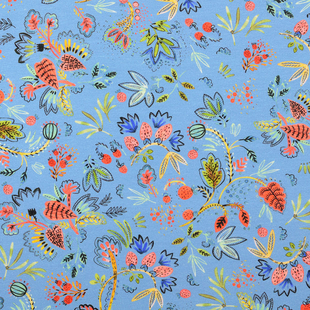 Jersey fabric Flowers Sky Blue