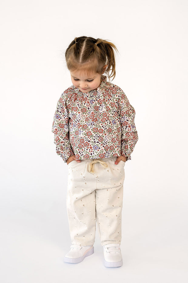 Cotton Poplin fabric Flowers Off White