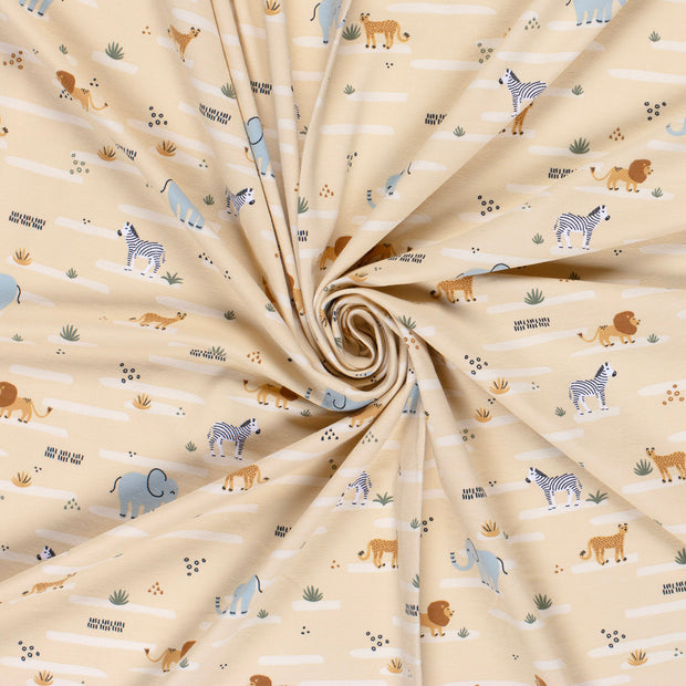 Cotton Jersey fabric Beige printed 