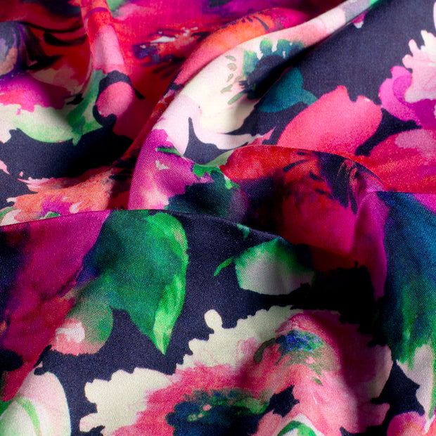 Viscose Satin fabric Flowers Fuchsia