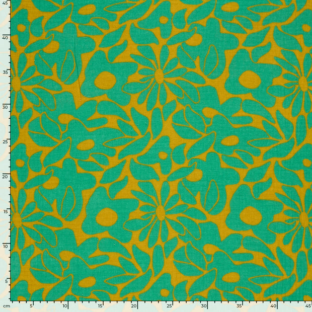 Mousseline stof Bloemen Limoen Groen