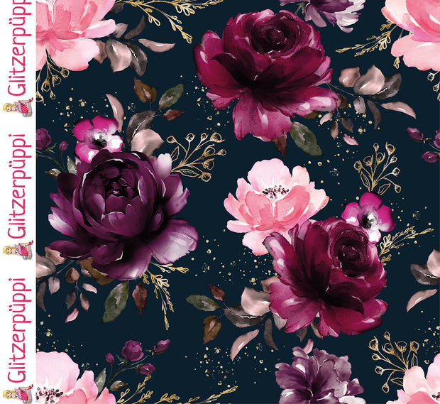 Jogging fabric Roses Navy