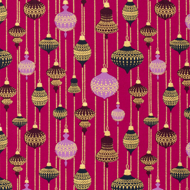 Algodón Popelina tela bolas de Navidad Magenta
