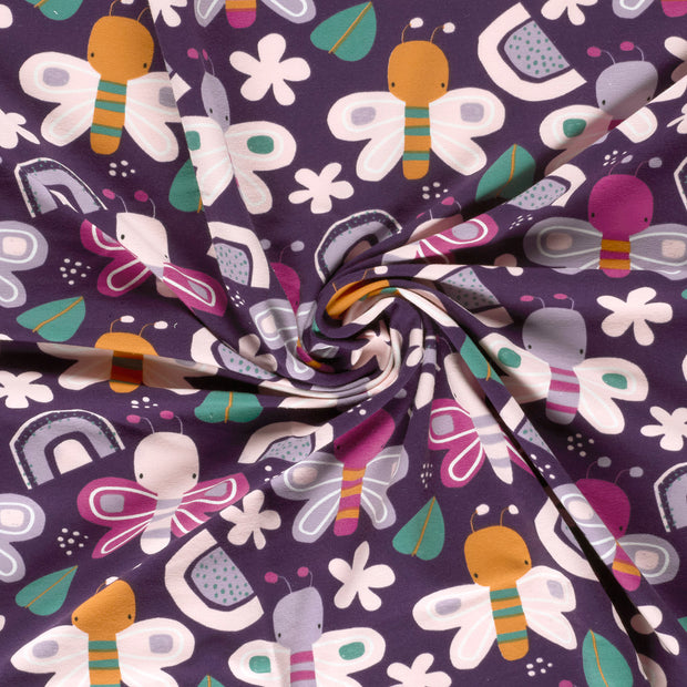 French Terry fabric Purple brushed and digital printed 