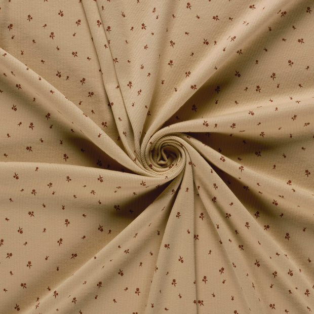 Rib Jersey stof Beige bedrukt 