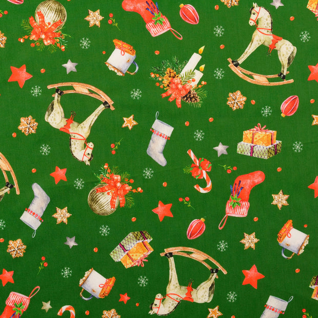 Cotton Poplin fabric Christmas Green