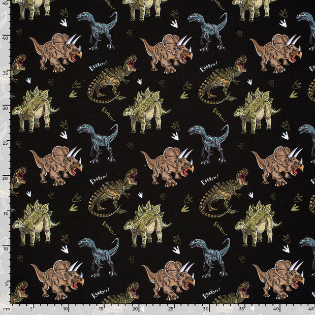 French Terry fabrik Dinosaurier Schwarz
