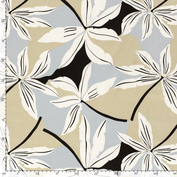 Cotton Satin fabric Flowers Black