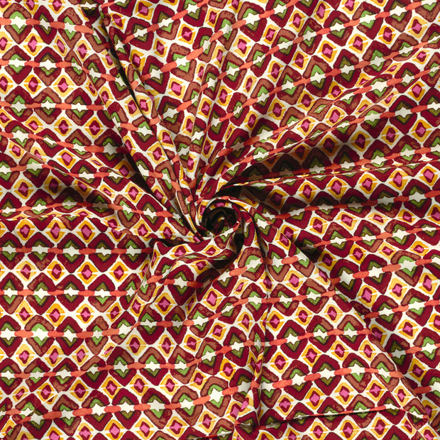 Viscose Poplin stof Donker rood bedrukt 
