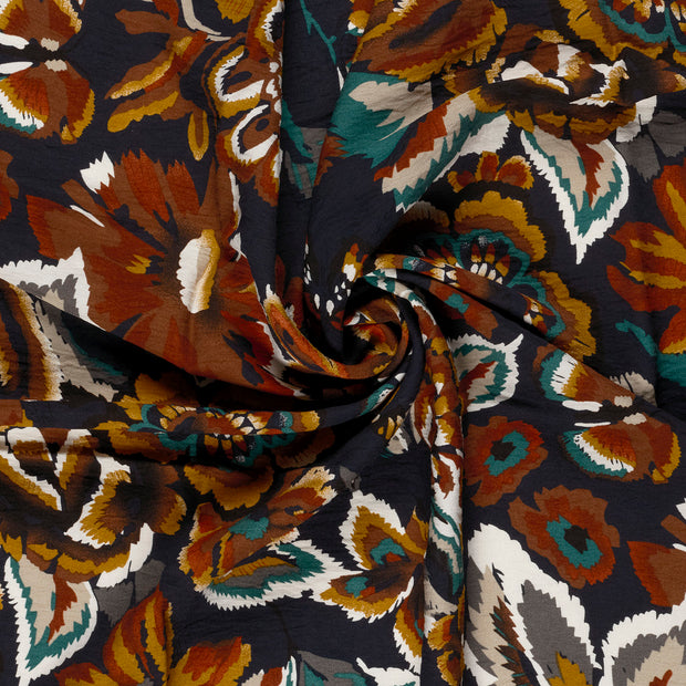 Viscose Nylon Crepe fabric Navy printed 