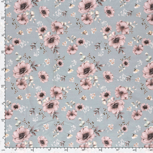Jersey fabric Flowers Dark Mint