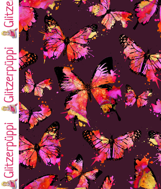 French Terry fabric Butterflies Wine red