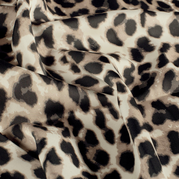 Satén Duchesse tela Leopardos Blanco