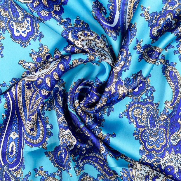 Satin fabrik Turquoise bedruckt 