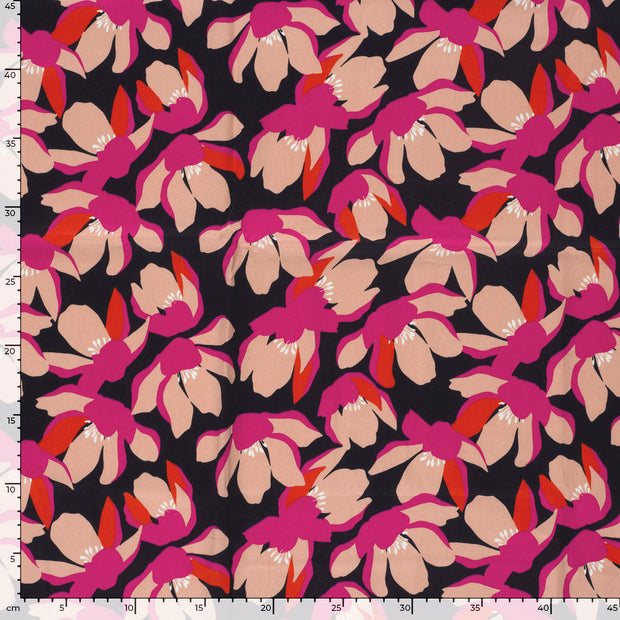 Satin de coton tissu fleurs Noir